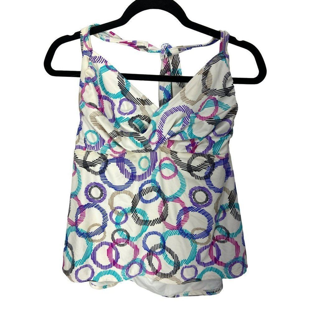 Catalina Womens 3X Plus Size‎ Tankini Swim Top White Circle Print FW21442Y